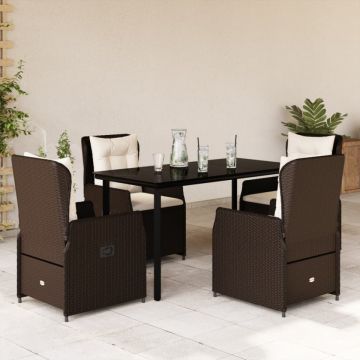 Set mobilier de grădină, 5 piese, cu perne, maro, poliratan