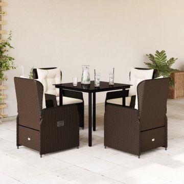 Set mobilier de grădină, 5 piese, cu perne, maro, poliratan