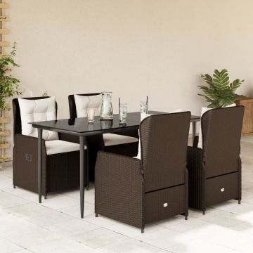 Set mobilier de grădină, 5 piese, cu perne, maro, poliratan