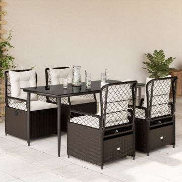 Set mobilier de grădină, 5 piese, cu perne, maro, poliratan
