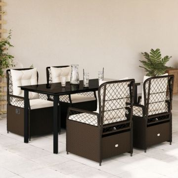 Set mobilier de grădină, 5 piese, cu perne, maro, poliratan