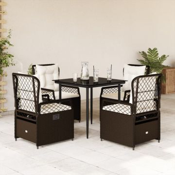 Set mobilier de grădină, 5 piese, cu perne, maro, poliratan