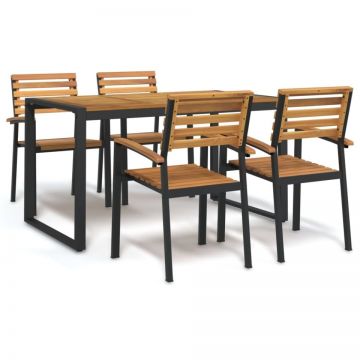 Set mobilier de grădină, 5 piese, lemn masiv de acacia și metal