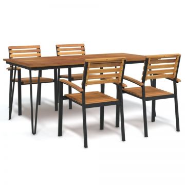 Set mobilier de grădină, 5 piese, lemn masiv de acacia și metal