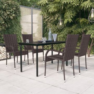 Set mobilier de grădină, 5 piese, maro și negru