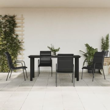 Set mobilier de grădină, 5 piese, negru, oțel și textilenă