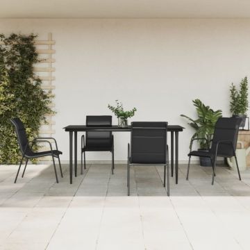 Set mobilier de grădină, 5 piese, negru, oțel și textilenă