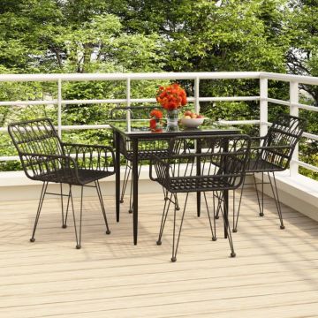 Set mobilier de grădină, 5 piese, negru, poliratan