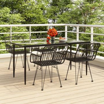 Set mobilier de grădină, 5 piese, negru, poliratan