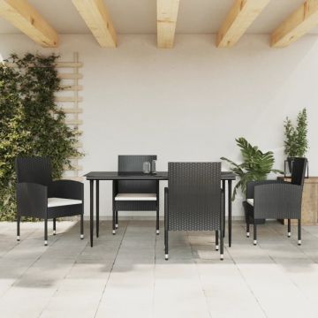 Set mobilier de grădină, 5 piese, negru, poliratan și oțel
