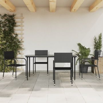 Set mobilier de grădină, 5 piese, negru, poliratan și oțel