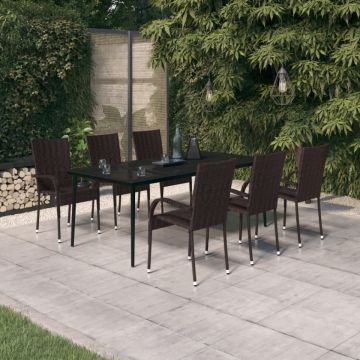 Set mobilier de grădină, 7 piese, maro și negru