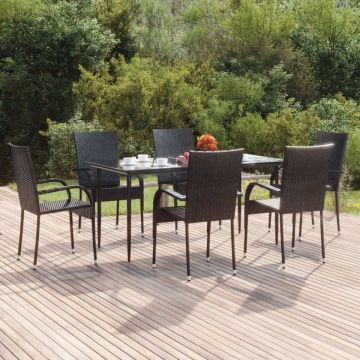 Set mobilier de grădină, 7 piese, negru, poliratan