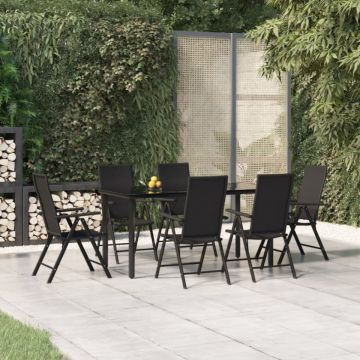 Set mobilier de grădină, 7 piese, negru, poliratan