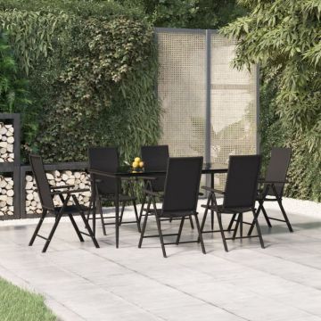 Set mobilier de grădină, 7 piese, negru, poliratan
