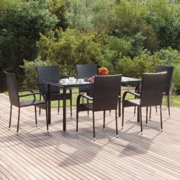 Set mobilier de grădină, 7 piese, negru, poliratan