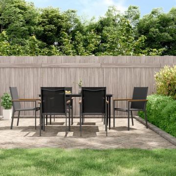 Set mobilier de grădină, 7 piese, negru, textilenă și oțel