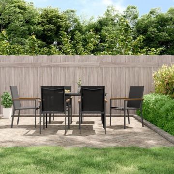Set mobilier de grădină, 7 piese, negru, textilenă și oțel