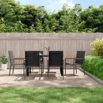 Set mobilier de grădină, 7 piese, negru, textilenă și oțel