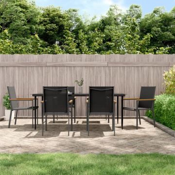 Set mobilier de grădină, 7 piese, negru, textilenă și oțel
