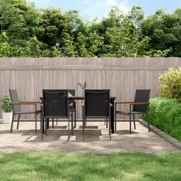 Set mobilier de grădină, 7 piese, negru, textilenă și oțel