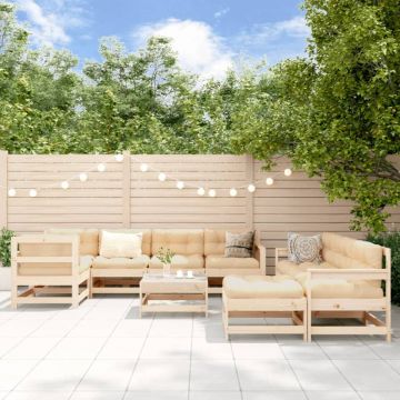 Set mobilier de grădină cu perne, 10 piese, lemn masiv