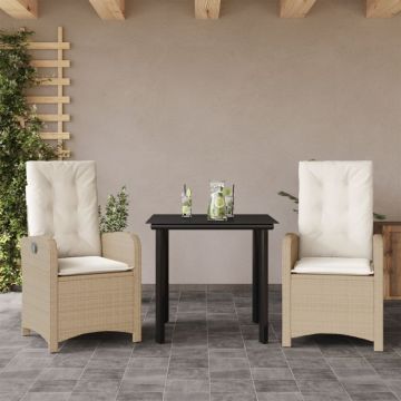 Set mobilier de grădină cu perne, 3 piese, bej, poliratan