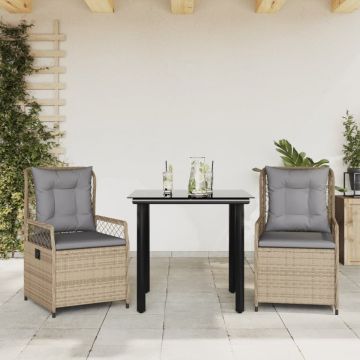 Set mobilier de grădină cu perne, 3 piese, bej, poliratan
