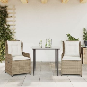 Set mobilier de grădină cu perne, 3 piese, bej, poliratan