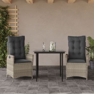 Set mobilier de grădină cu perne, 3 piese,gri deschis,poliratan