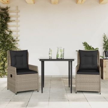 Set mobilier de grădină cu perne, 3 piese,gri deschis,poliratan