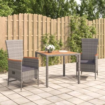 Set mobilier de grădină cu perne, 3 piese, gri, poliratan