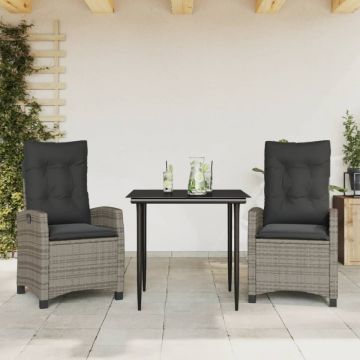 Set mobilier de grădină cu perne, 3 piese, gri, poliratan