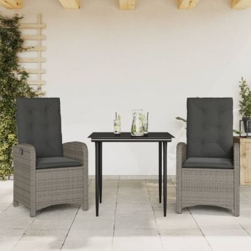Set mobilier de grădină cu perne, 3 piese, gri, poliratan