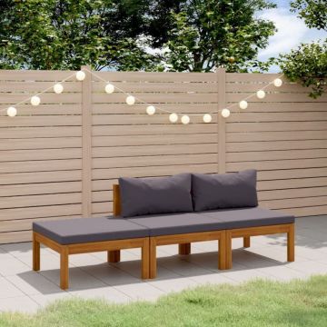 Set mobilier de grădină cu perne, 3 piese, lemn masiv de acacia