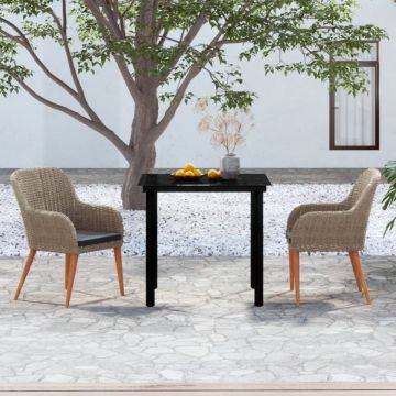 Set mobilier de grădină cu perne, 3 piese, maro