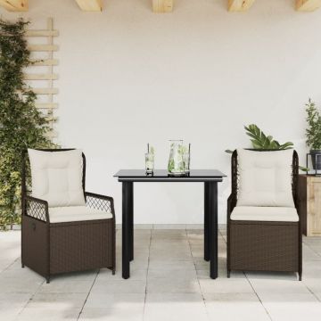 Set mobilier de grădină cu perne, 3 piese, maro, poliratan