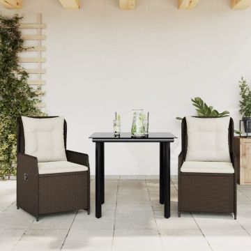 Set mobilier de grădină cu perne, 3 piese, maro, poliratan
