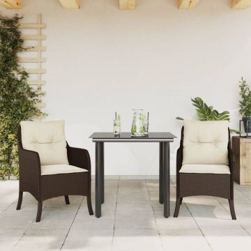 Set mobilier de grădină cu perne, 3 piese, maro, poliratan