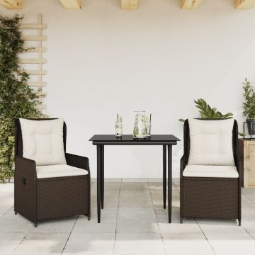 Set mobilier de grădină cu perne, 3 piese, maro, poliratan