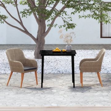 Set mobilier de grădină cu perne, 3 piese, maro