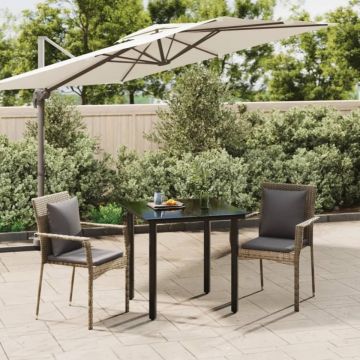 Set mobilier de grădină cu perne, 3 piese, negru/gri, poliratan