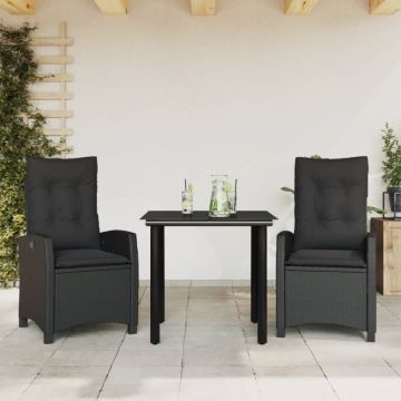 Set mobilier de grădină cu perne, 3 piese, negru, poliratan Set mobilier de grădină cu perne, 3 piese, negru, poliratan