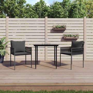 Set mobilier de grădină cu perne, 3 piese, poliratan și oțel