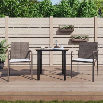 Set mobilier de grădină cu perne, 3 piese, poliratan și oțel
