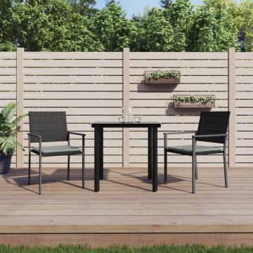 Set mobilier de grădină cu perne, 3 piese, poliratan și oțel