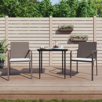 Set mobilier de grădină cu perne, 3 piese, poliratan și oțel