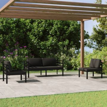 Set mobilier de grădină cu perne, 4 piese, antracit, aluminiu