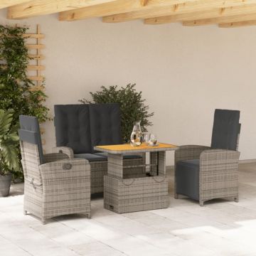 Set mobilier de grădină cu perne, 4 piese, gri, poliratan