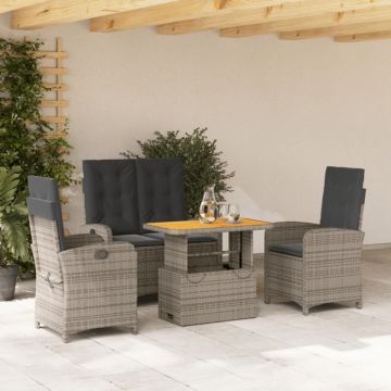 Set mobilier de grădină cu perne, 4 piese, gri, poliratan